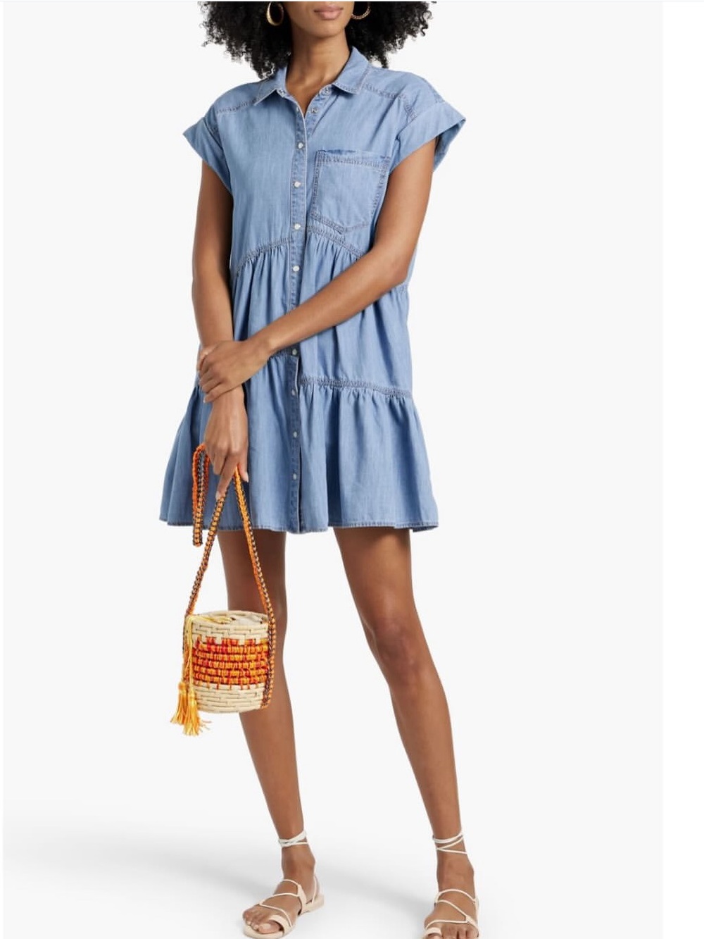 VERONICA BEARD Blue Chambray Tiered Shirtdress